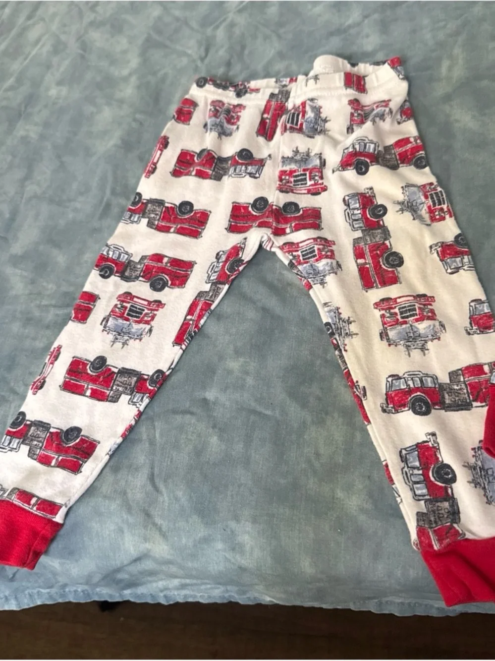 Carter's White Pajama Top with Red Fire Truck Trim